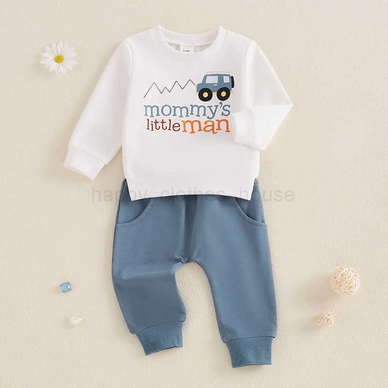 Baby Boys Pants Set Long Sleeve Crew Neck Letters Car Print Sweatshirt with Elastic Waist Sweatpants Infant ClothesXJ241205