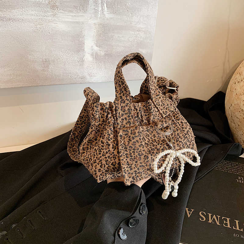 2025 Spring New Canvas Leopard Pattern Small Bag, Single Shoulder Crossbody Bag, Handheld Sail Bag, Niche Mini 241205