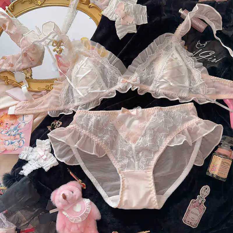 Sexy Bra Lolita Girl Thin Lace Rabbit Ears Cup Small Chest Underwear Female Large Breasts Show Small Triangle Cup Bra Set SexyXJ241205