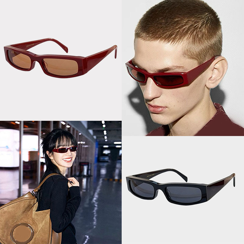 Designer Rectangular Sunglasses Retro Green Red Lenses Mini Compact Frame Glasses Womens Mens Elegant Charming Style Simple Trendy protection Eyeglass