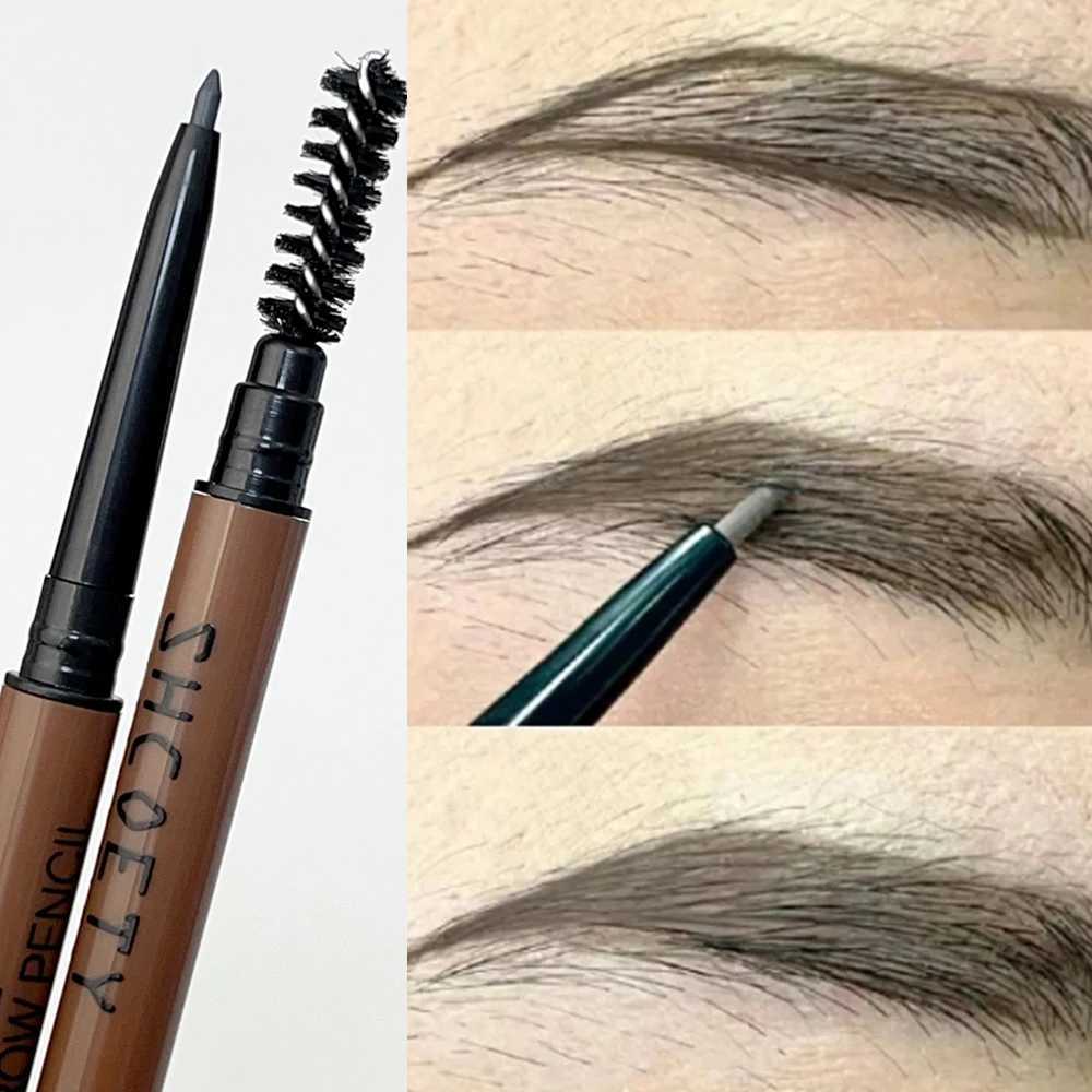 Matte black brown eyebrow pencil waterproof natural long-lasting eyebrow makeup dual head with ultra-fine makeup brush W241205