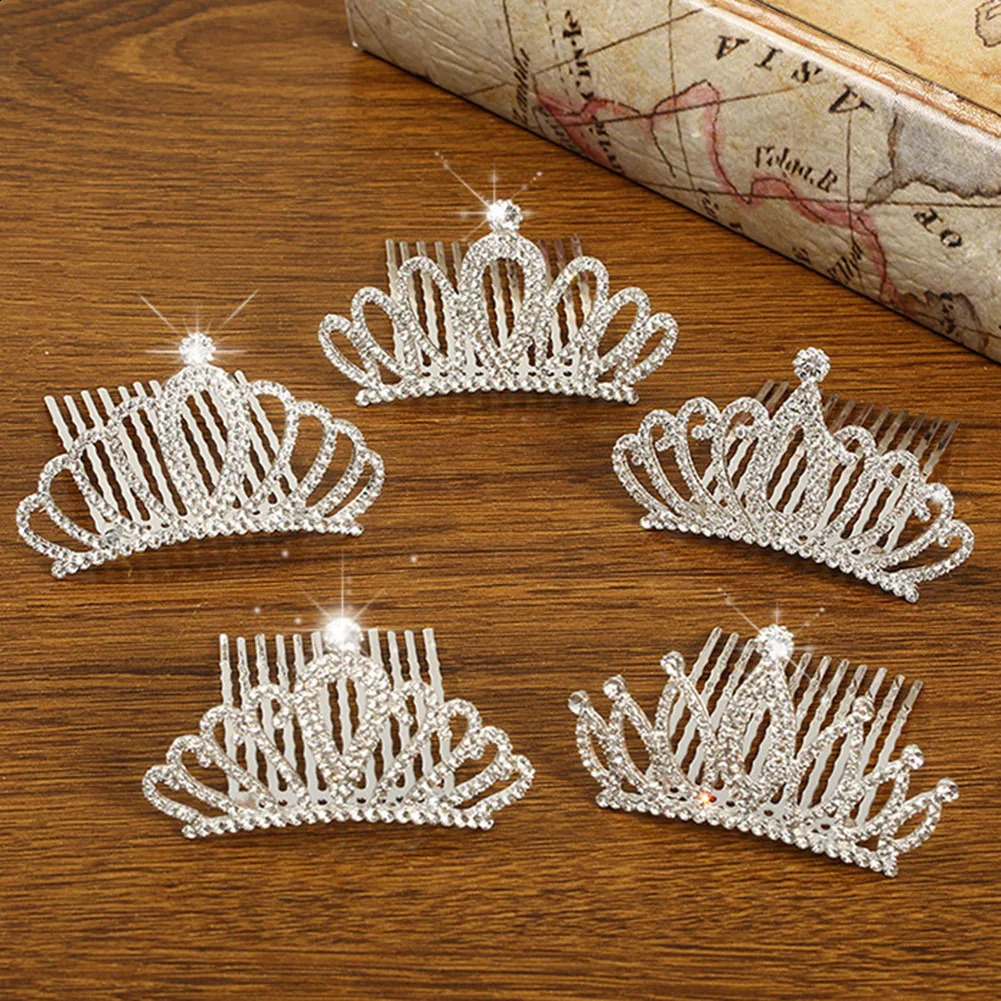 Mini Princess Diadem Simple Tiaras and Crowns with Hair Comb Little Girls Jewelry Shiny Crystal Headbands Fashion Headdress 241122