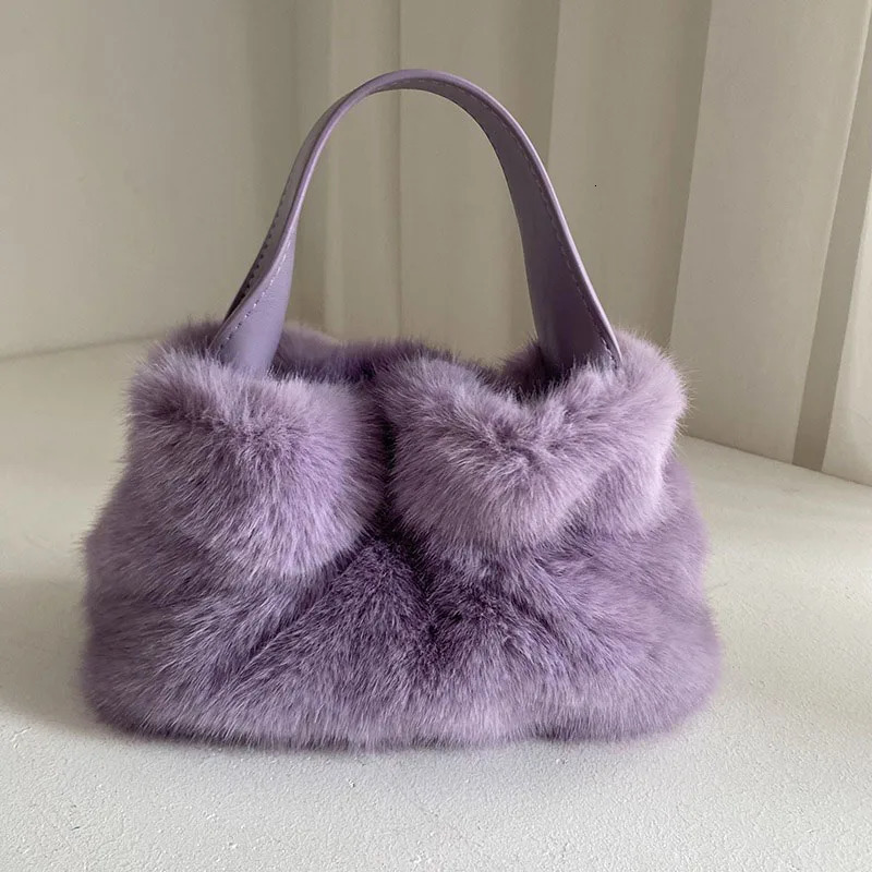 Artificial Natural Fur 2024 Artificial Fur Handbag Soft Girl Warm Bag Fluffy High Quality Fur Wallet 241205