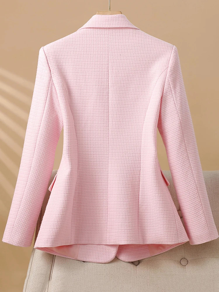 XFPV Womens Notched Long Sleeve Double Breasted Pink Blazer Temperament Coat Jacket Fashion Autumn Winter 2024 SM11695 241204