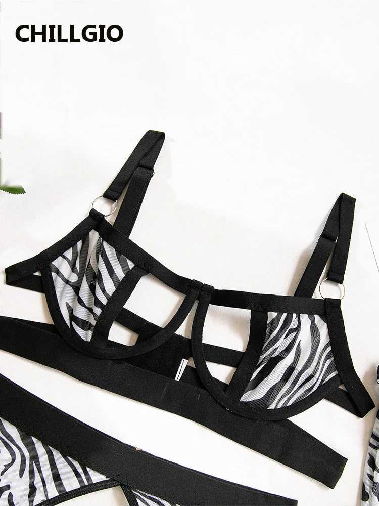 LLGIO Women Zebra Print Bra Brief Suits Sexy Bodycon Intimate Erotic Lingerie Four Pieces Transparent Push Up Underwear SetsXJ241205
