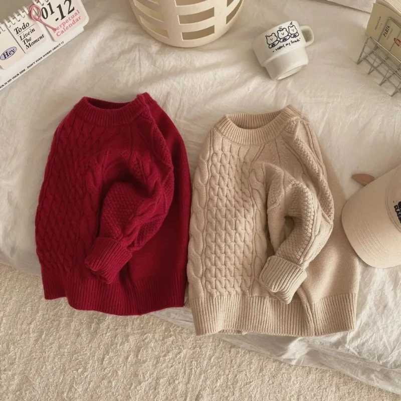 2024 Autumn/Winter Childrens Christmas Sweater Vintage Knitted Twisted Sweater Suitable for Boys and Girls W241205