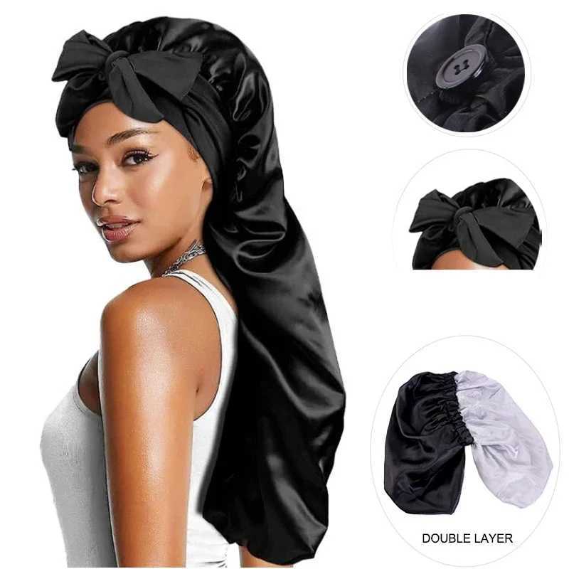 1Pcs Soft Silky Long Satin Bonnet For Natural Hair And Curly Hair Extra Large Size Hair C With Tie For Comfortable Night SleepXJ241205