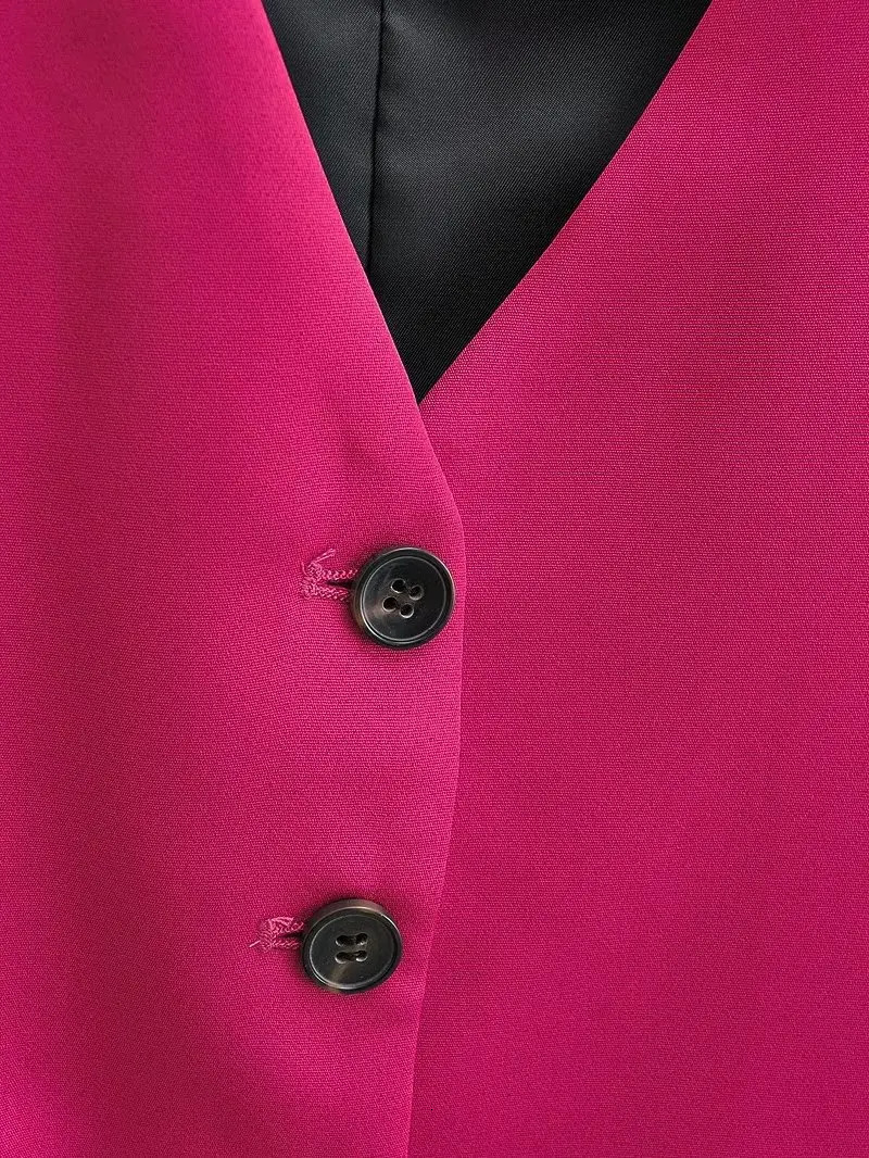 Women Fashion V Neck Sleeveless Pockets Short Vest Jacket Office Lady Single Breasted Casual Slim WaistCoat Tops CT2208 241205