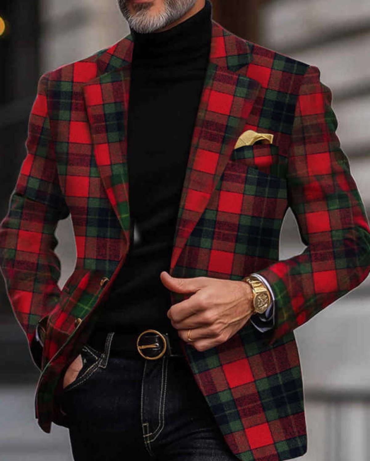 Customized Christmas Plaid Mens Tuxedos Slim Fit Notched Lapel Groom Wedding Wear Winter Warm Jacket One Piece