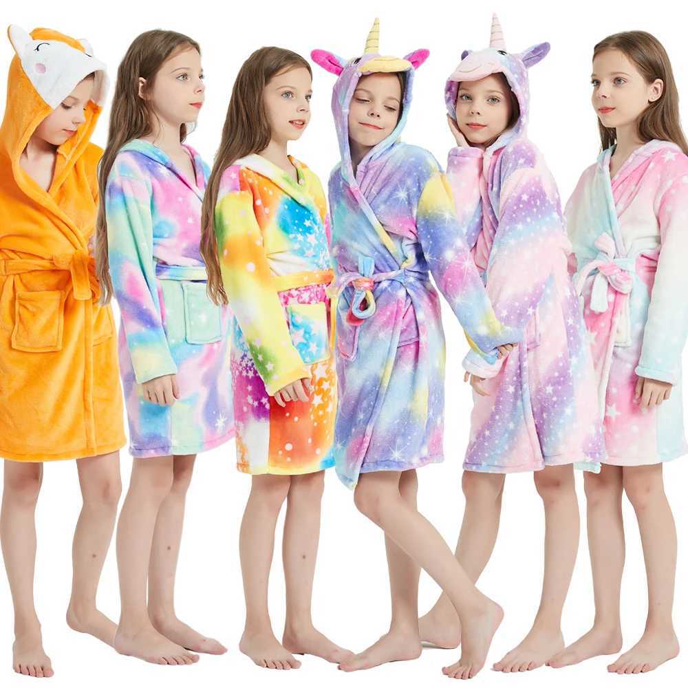 Pajamas Kids Bathrobe For Girls Children Clothing Girl Flannel Bath Robe Clothes Boys Cartoon Night Robe Kids Pajamas For Baby 1-8 Years H241205