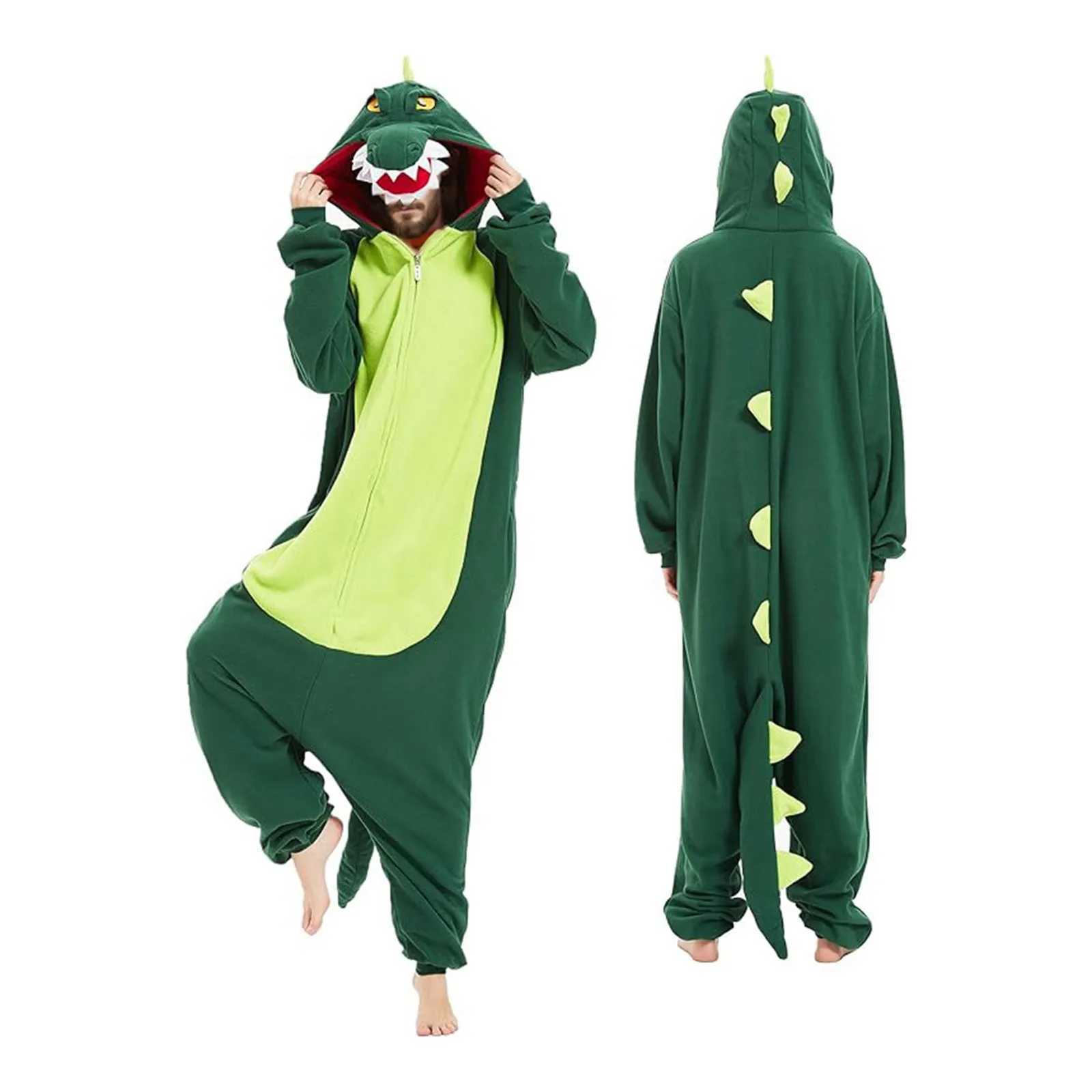 Pajamas Cartoon Dinosaur Jumpsuit Pajamas Polar Fleece Funny Animal Onesies Autumn Winter Kawaii Dinosaur Spine Tail Hooded Sleepwear H241205