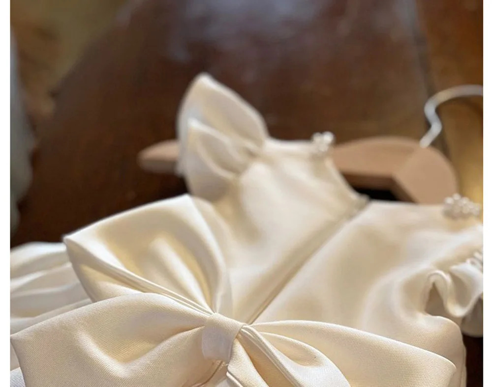 HETISO Baby Dresses for Wedding Pearl Necklace Girl Kids Dress White Toddler Clothes Elegant Birthday Gown 1-8 Years R250424