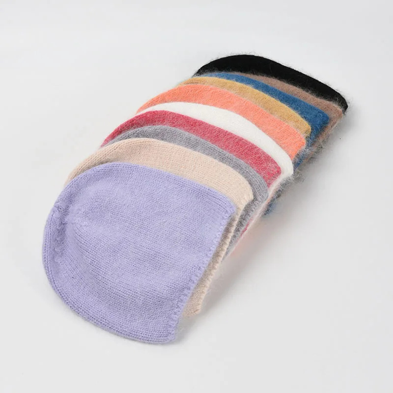 OMEA Angora Rabbit Skin Winter Hat Womens Solid Hair Warm Knitted Girls Hat Hat Korean Blurred Pink Soft Bean 241205