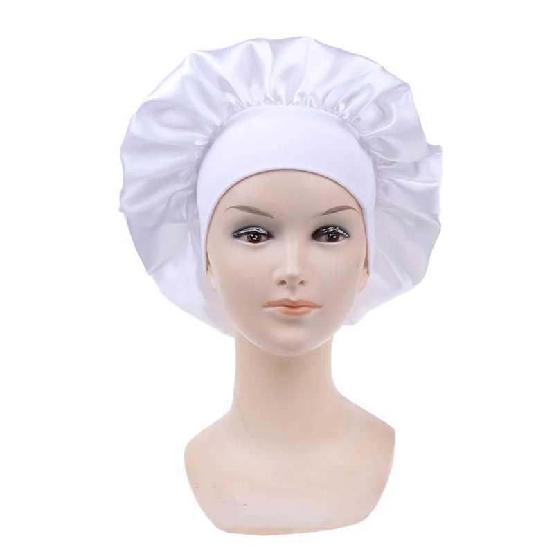 Long Hair Care 58cm Women Satin Bonnet C Night Sleep Hat Silk Head Wr Adjust Shower Cs Knitted C Solid ColorXJ241205