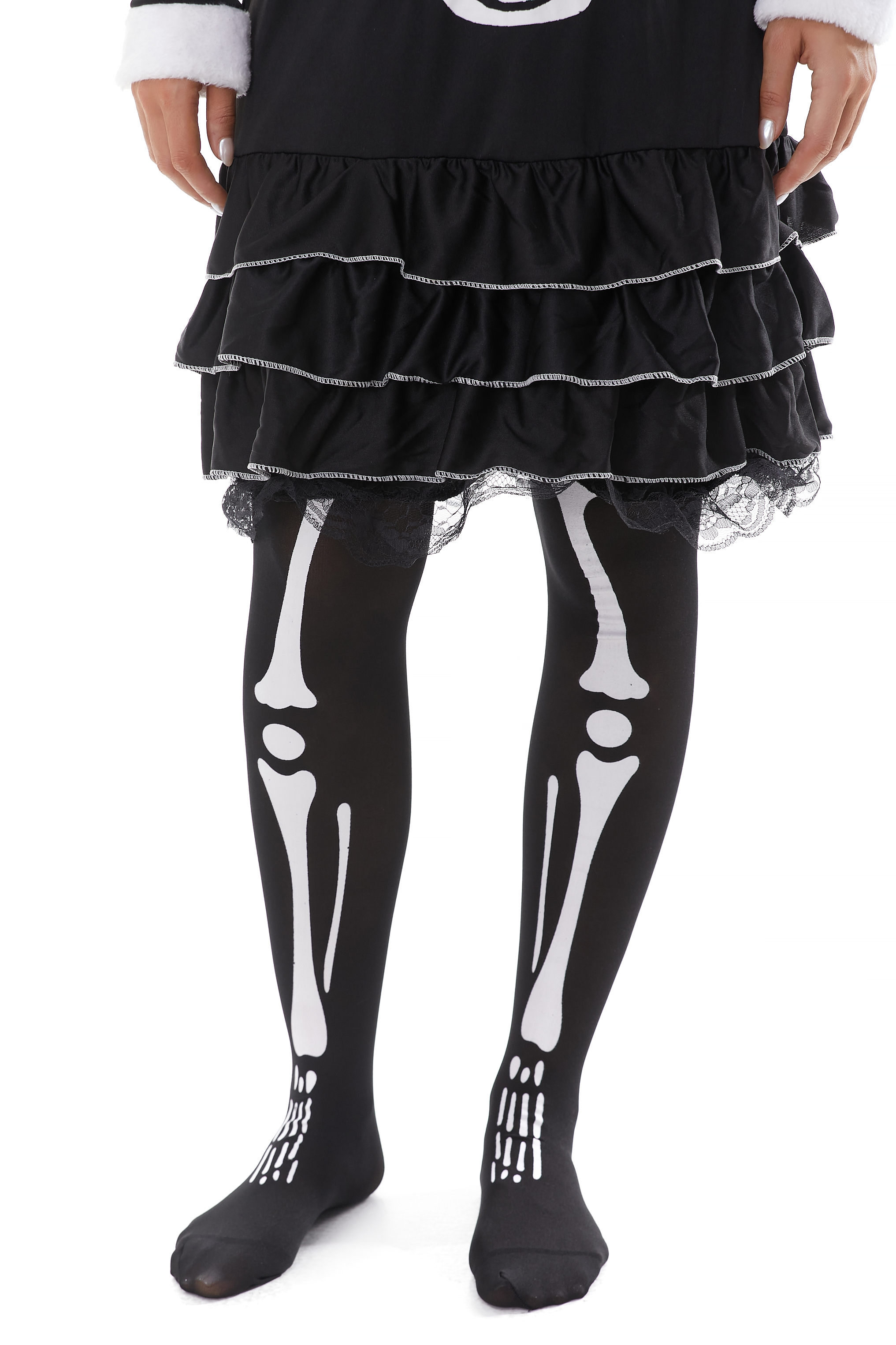 Elegant Adult Female Dress with Unique Bone Design - Black/White Stripes (Model Y18415)