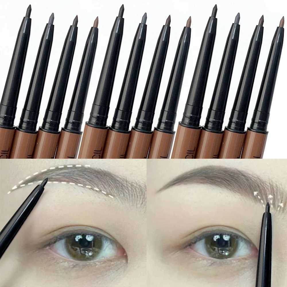 Matte black brown eyebrow pencil waterproof natural long-lasting eyebrow makeup dual head with ultra-fine makeup brush W241205