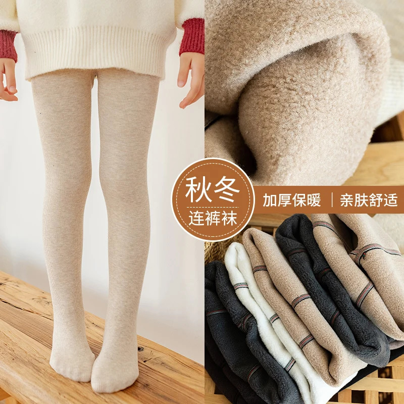 Kids Girls Polar Fleece Lining stripes pantyhose plus velvet thick warmth cotton winter leggings baby child Keep warm stockings 241204