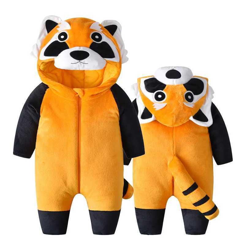 Pajamas Baby Raccoon Rompers Onesies Kids Halloween Costume Outfit Toddler Boy Girl Winter Clothes Flannel Cute Animal Kigurumis 2023 H241205