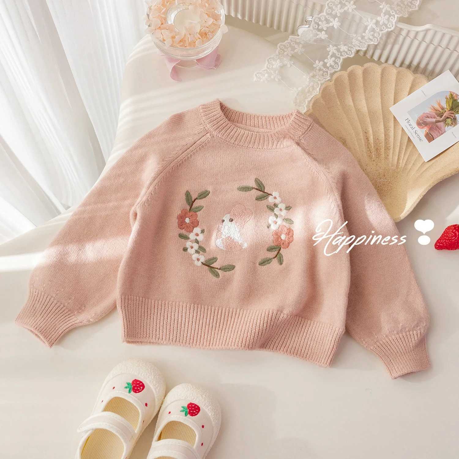 Autumn winter children sweaters rabbits embroidery children babies girls zippers sweet cotton knitting baby knitting W241205