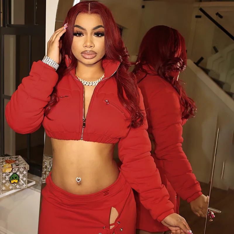 Puff Cropped Jackets Women Varsity Baseball Coats Y2K Streetwear Winter Clothes Cyber Racer Bubble Bomber Jackets Coats 241205