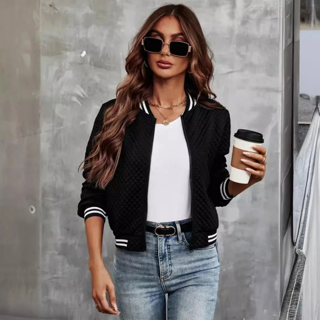 Autumn Cross border Europe and America Foreign Trade Womens Clothing Fashion Zipper Baseball Jacket for Wo 241205