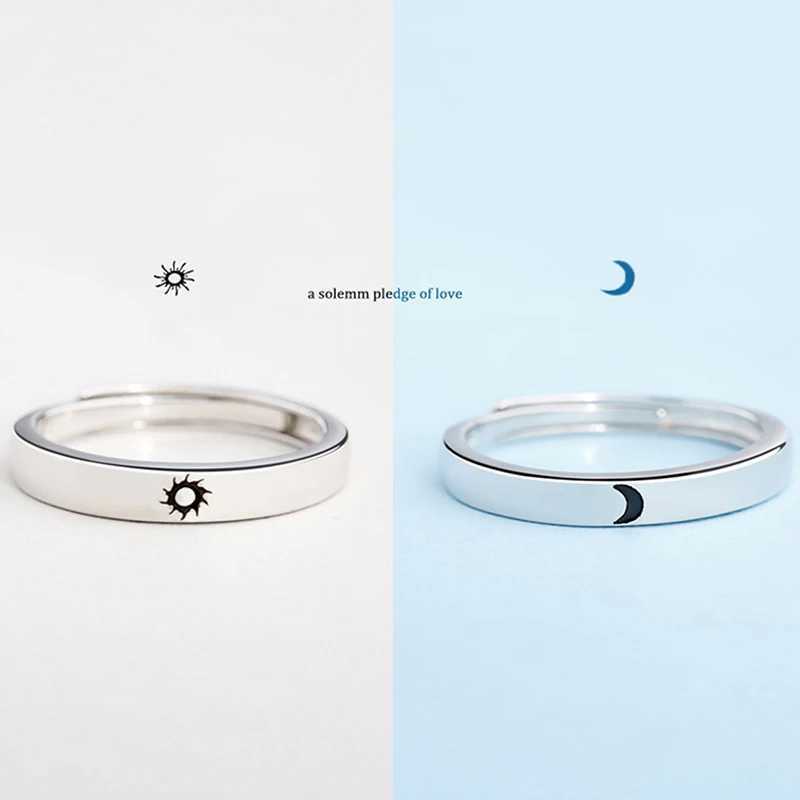 Simple Moon Sun Couple Ring for Rs Black Stainless Steel Womens Wedding Ring Valentines Day Gift W241205