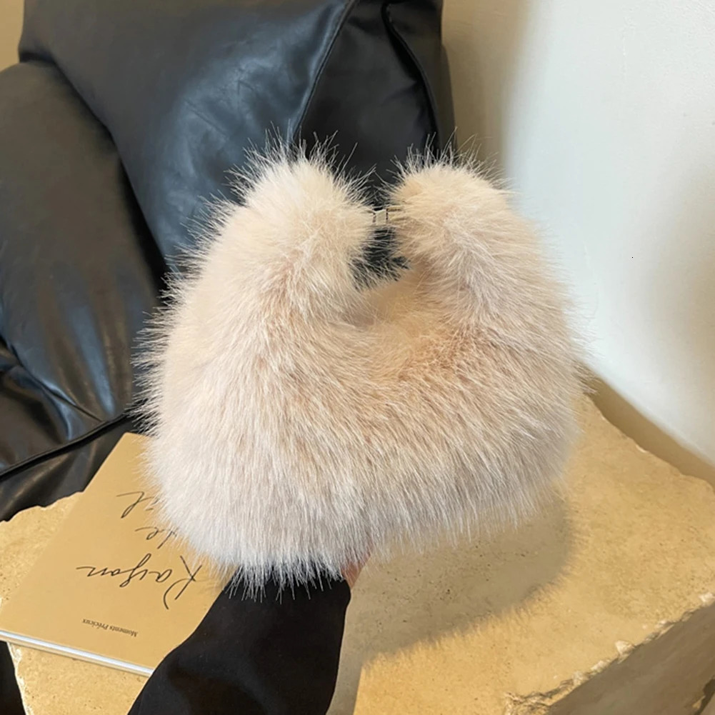 faux fur womens shoulder bag soft plush clutch wallet handbag womens fluffy handbag solid color homeless bag fur handbag 241205