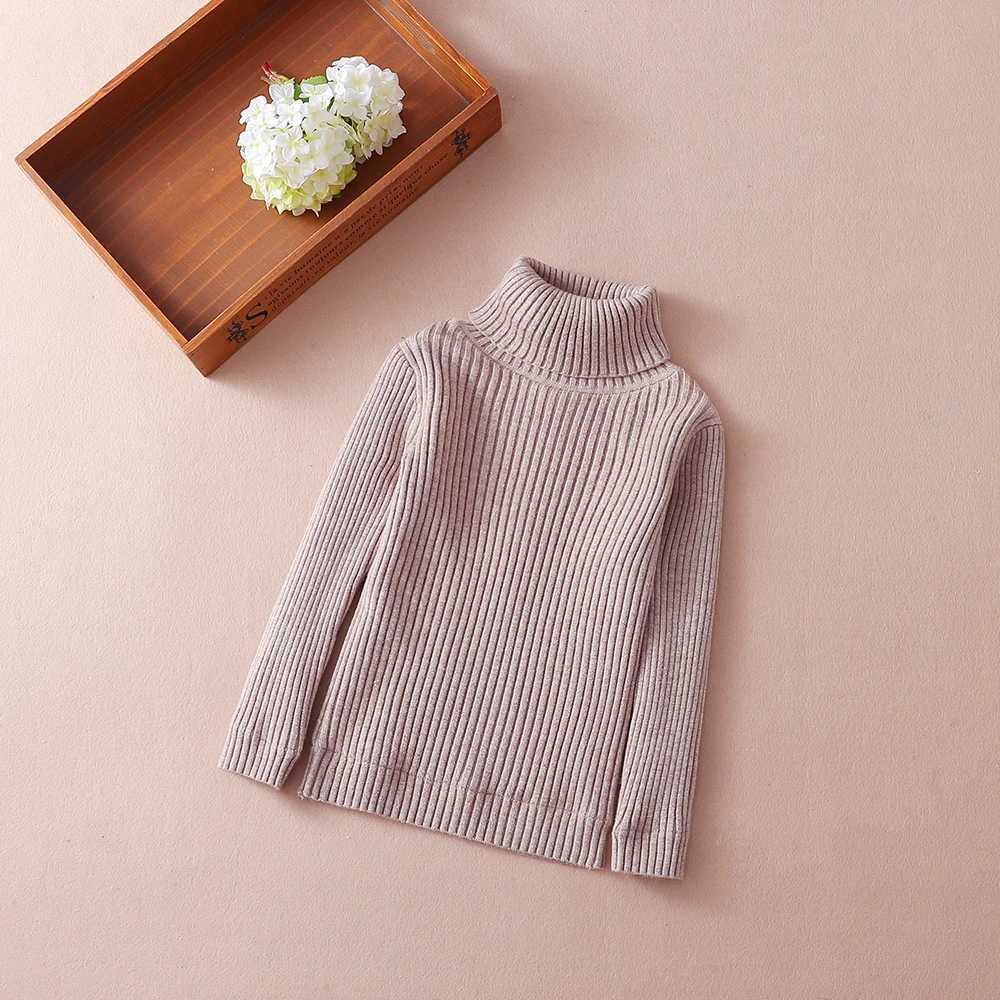 Childrens sweater solid color Pullover 2024 new winter boys and girls turtle neck knitted sweater warm top clothing 4-12 years W241205