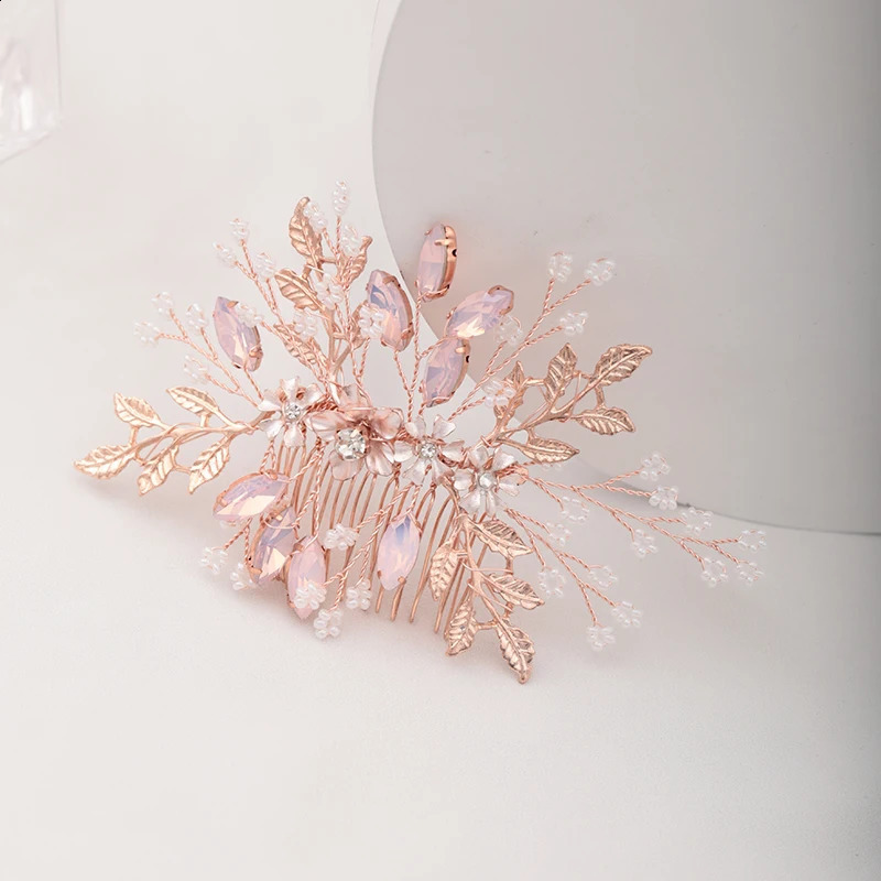 Rose Gold Wedding Hair Accessories Ladies Comb Flower Headdress Bride Hairpin Handmade Prom Tiara 241122