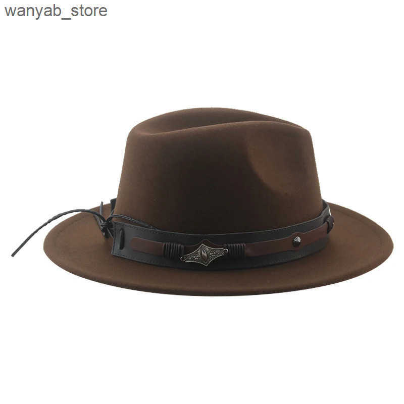 Cloches Fedora Hat Womens Hat Mens Cowboy Hat Large Size 62cm Western Cowboy Belt Cowboy Band Fedoras Chapeau Feutre Mens L240910