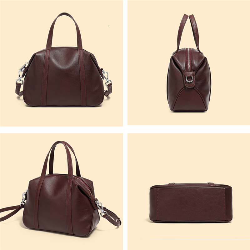 Toptrends Cow Genuine Leather Pillow Small Shoulder Crossbody Bags For Women 2025 Designer Boston Tote Ladies Handbags