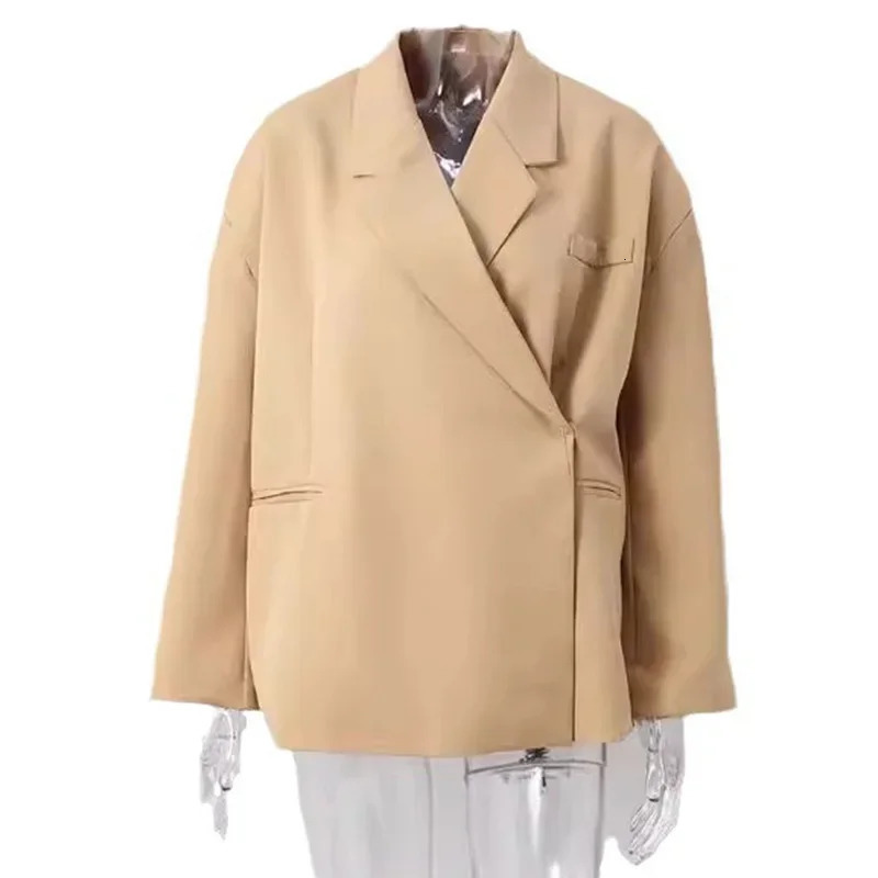 Fashion Casual Suits Blazer Coat Women Solid Lapel Office Loose Button Lady Jacket Autumn Oversize Chic Pocket Female Outerwear 241204