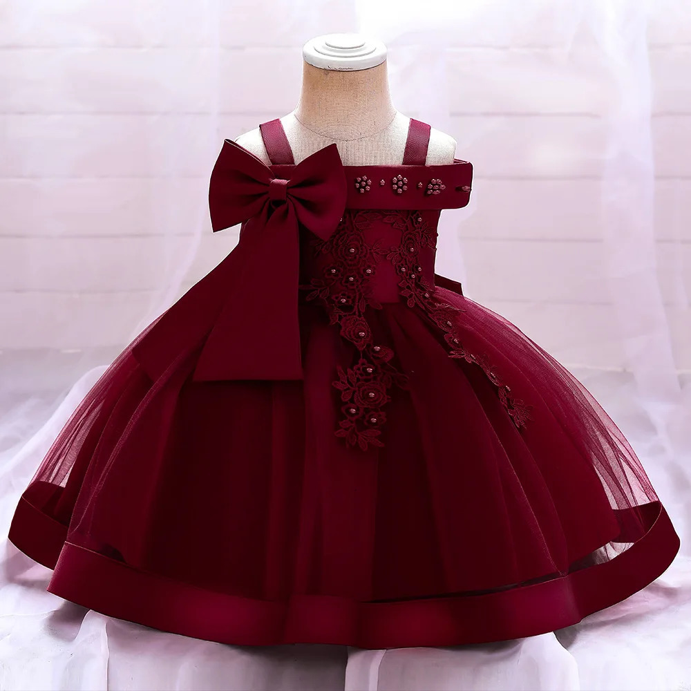 6 12 24 36 Months Baby Girls Dress Big Bow Wedding Party Elegant Little Princess Dress Kids Birthday Present Christmas Vestidos R250424