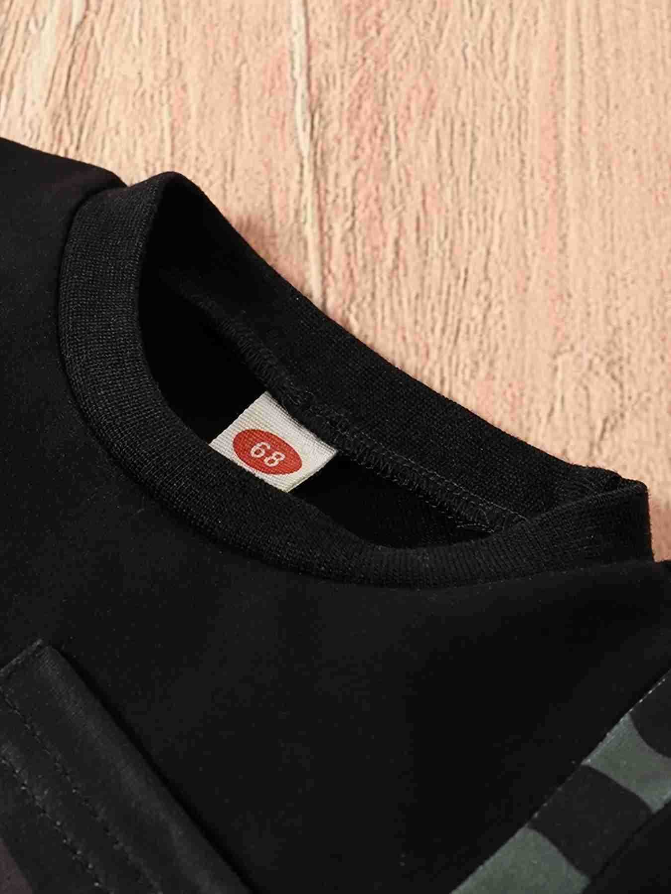 Two piece spring and autumn baby boy fashion and handsome long sleeved round neck top and camouflage pants setXJ241205