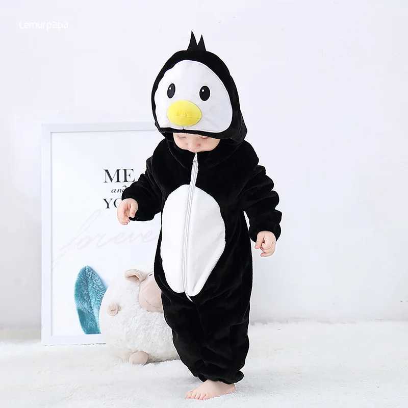 Pajamas Penguin Romper Baby Boy Girls Pajama Toddlers Winter Outfit Halloween Animal Suit Onesie Festival Party Bebe Clothes Kigurumis H241205