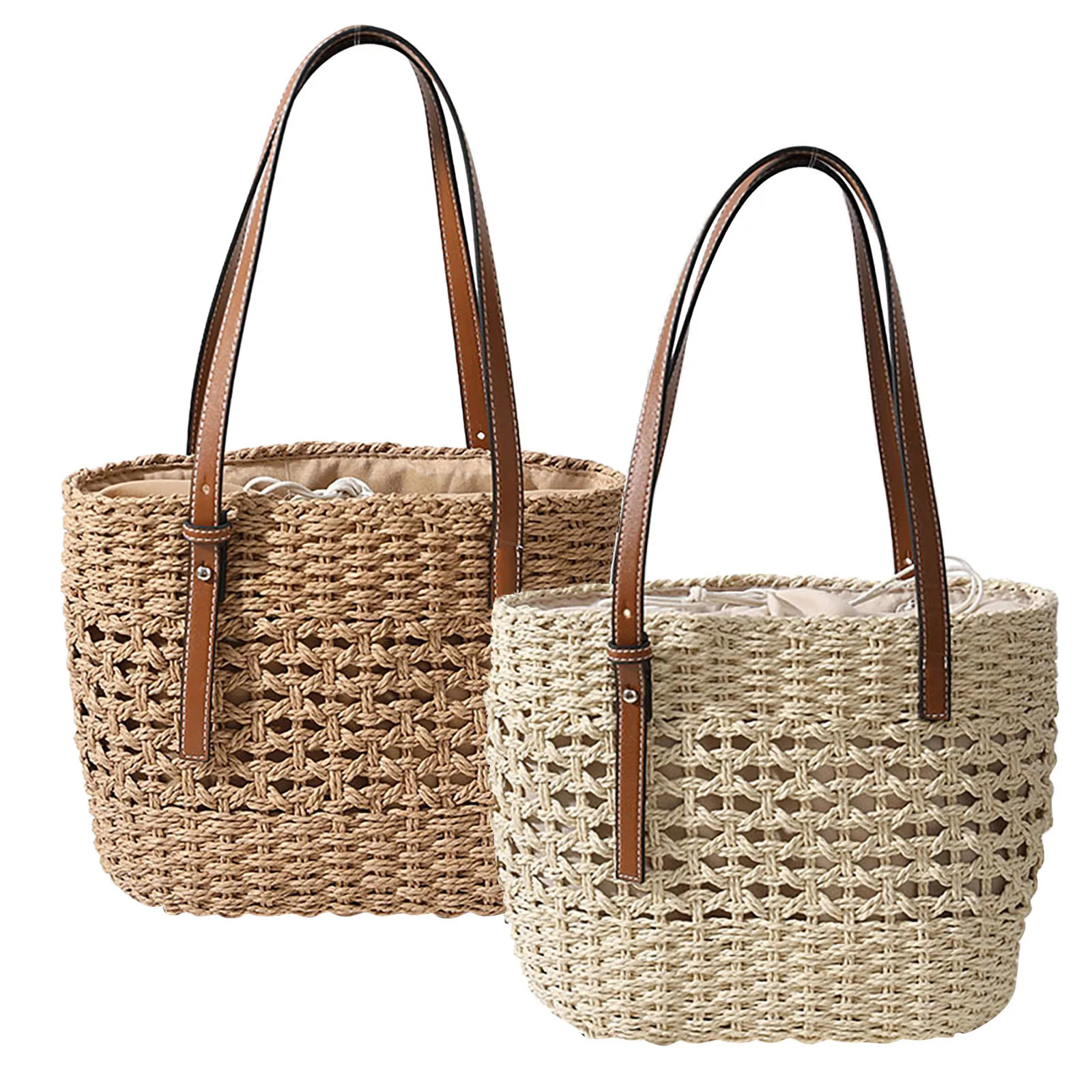 Trendy Straw Bags for Women Summer Beach Shoulder Wicker Bag Woven Rattan Tote Handmade Purse Bohemia Handbag bolsos 241204