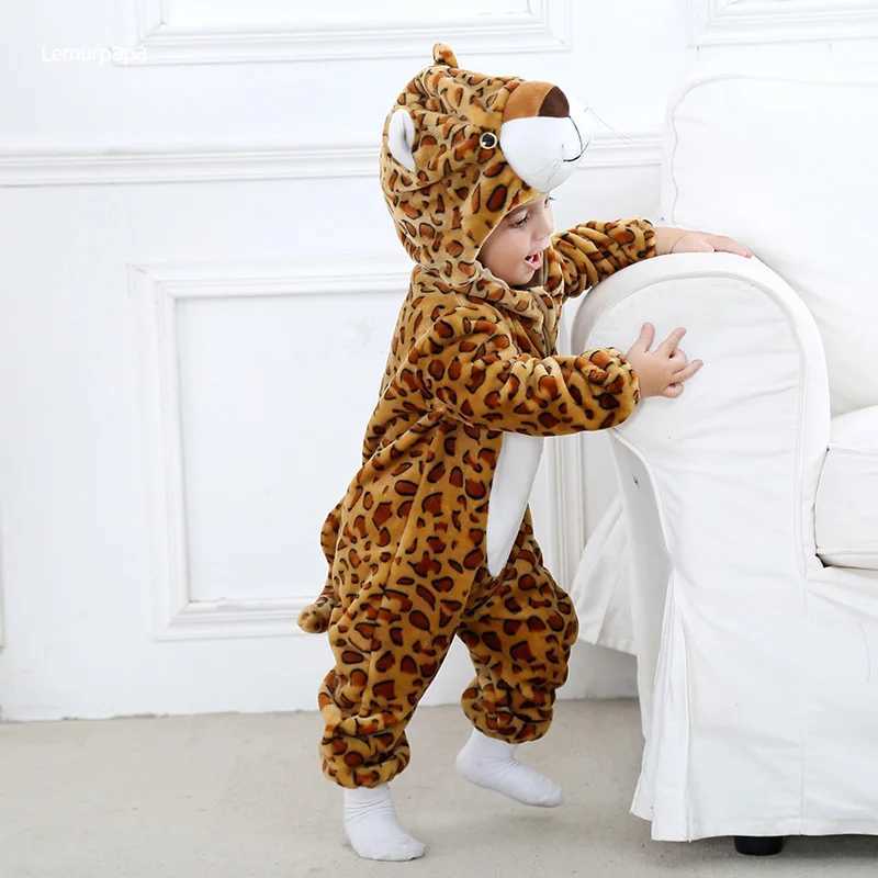 Pajamas Leopard Romper Baby Warm Jumpsuit Boy Girl Winter Outfit Halloween Animal Suit Funny Cute Onesie Festival Pajama Party Clothes H241205