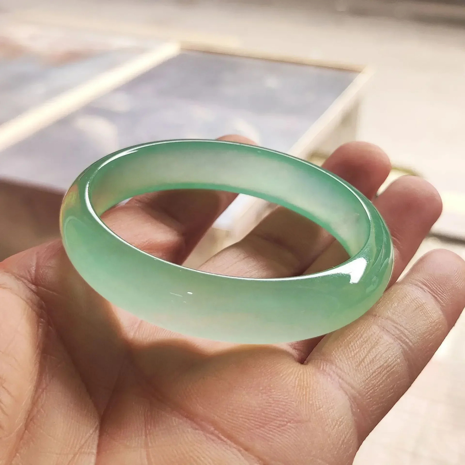 Natural jadeite bracelet ice glutinous seed dark green floating light sunny green jade bracelet jade bangle high quality 241204