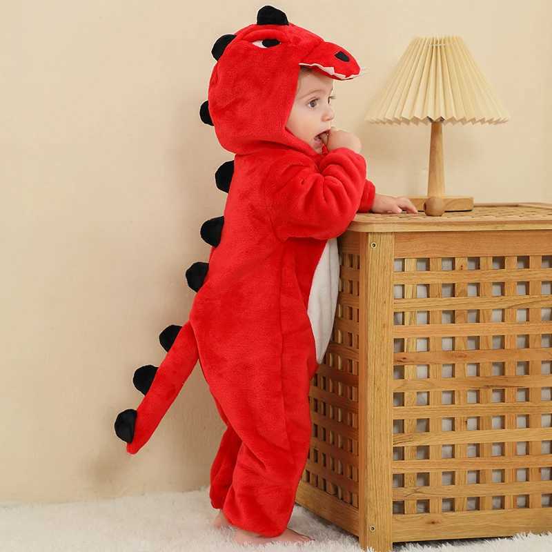 Pajamas Halloween Baby Romper Winter Hooded Flannel Onesies Animal Toddler Infant Clothes Overall Bodysuit Jumpsuit Costume For Kid Bebe H241205