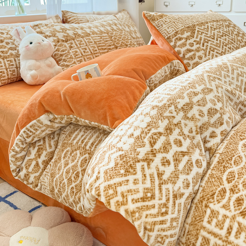 Thickened Milk Fleece Four-piece Winter Double-sided Duvet Cover