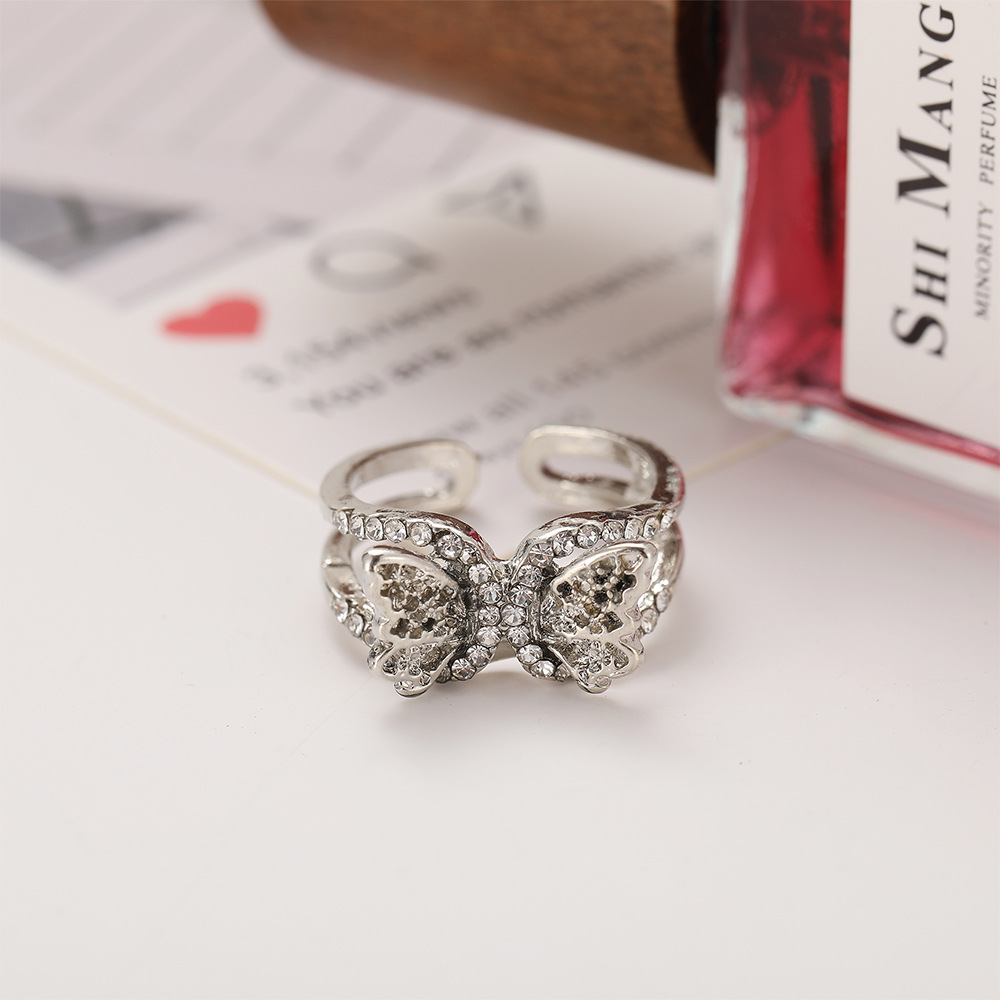 Creative super daffodil rhinestone full butterfly ring opening adjustable retro simple finger ring female