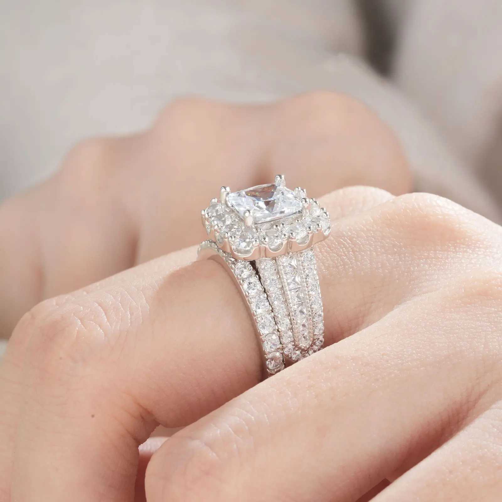 Newshe 925 silver moissanite ring D-color VVS1 diamond wedding ring set suitable for womens luxury jewelry W241205