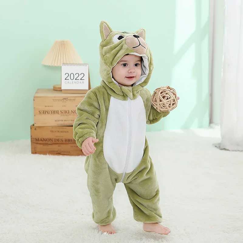 Pajamas Green Dog Romper Baby Boy Girls Pajama Toddlers Winter Outfit Halloween Animal Suit Onesie Festival Party Bebe Clothes Kigurumis H241205