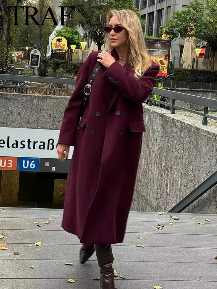 TRAF 2024 Long Coats for Women Long Sleeve Trench Coat Women Office Warm Winter Woman Coat Streetwear Outerwears Womens Jackets 241204