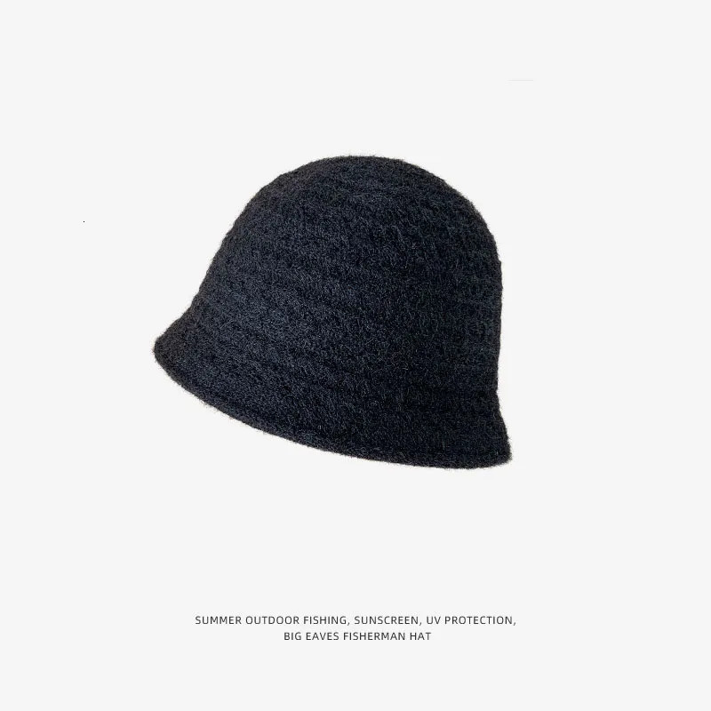 winter warm Panama womens hat bucket hat fishermans hat retro knitted wool basin bucket hat coral fleece brown 241205