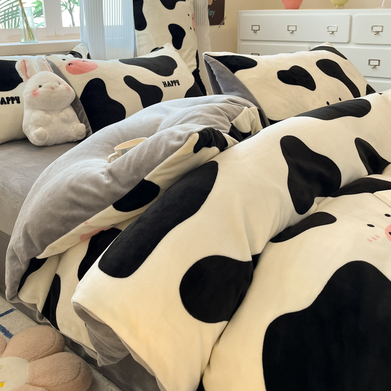 Thickened Milk Fleece Four-piece Winter Double-sided Duvet Cover