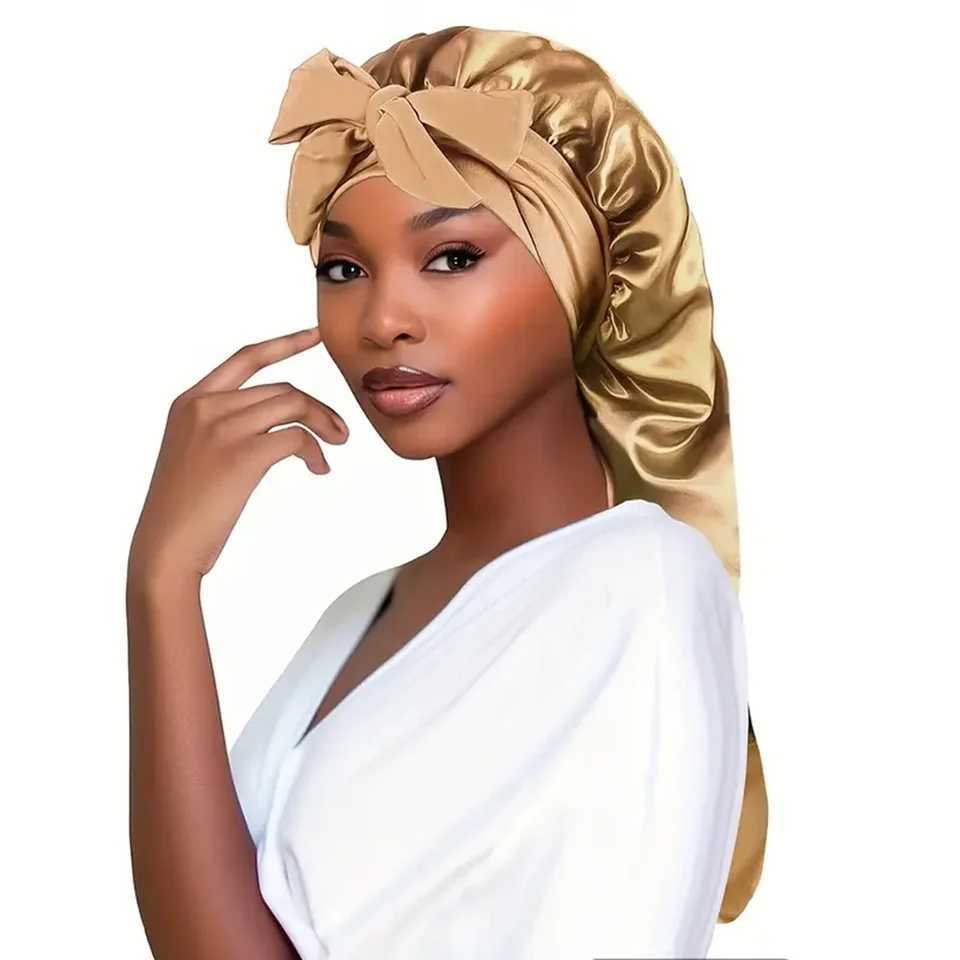 Bowknot Braid Bonnet Unscented Satin Sleep C with Elastic Band and Long Tie for Women - Breathable Night Hair BonnetXJ241205