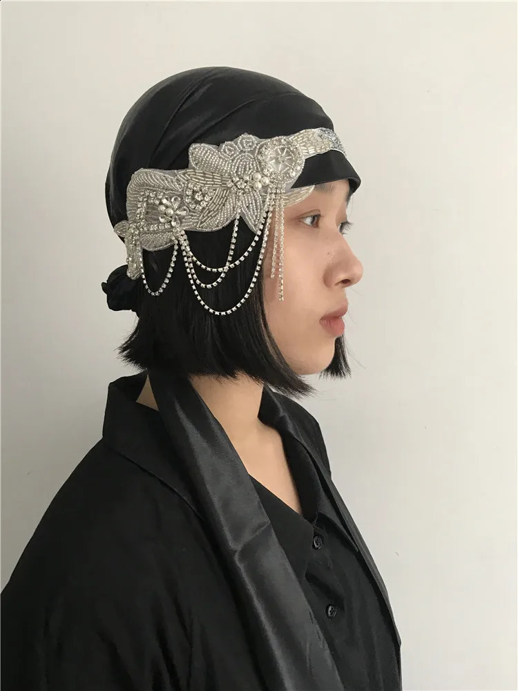 1920s Silver Beaded Headpiece Headband Great Gatsby Headdress Vintage Woman Unisex Halloween party wear decor Hair Accessories 241122