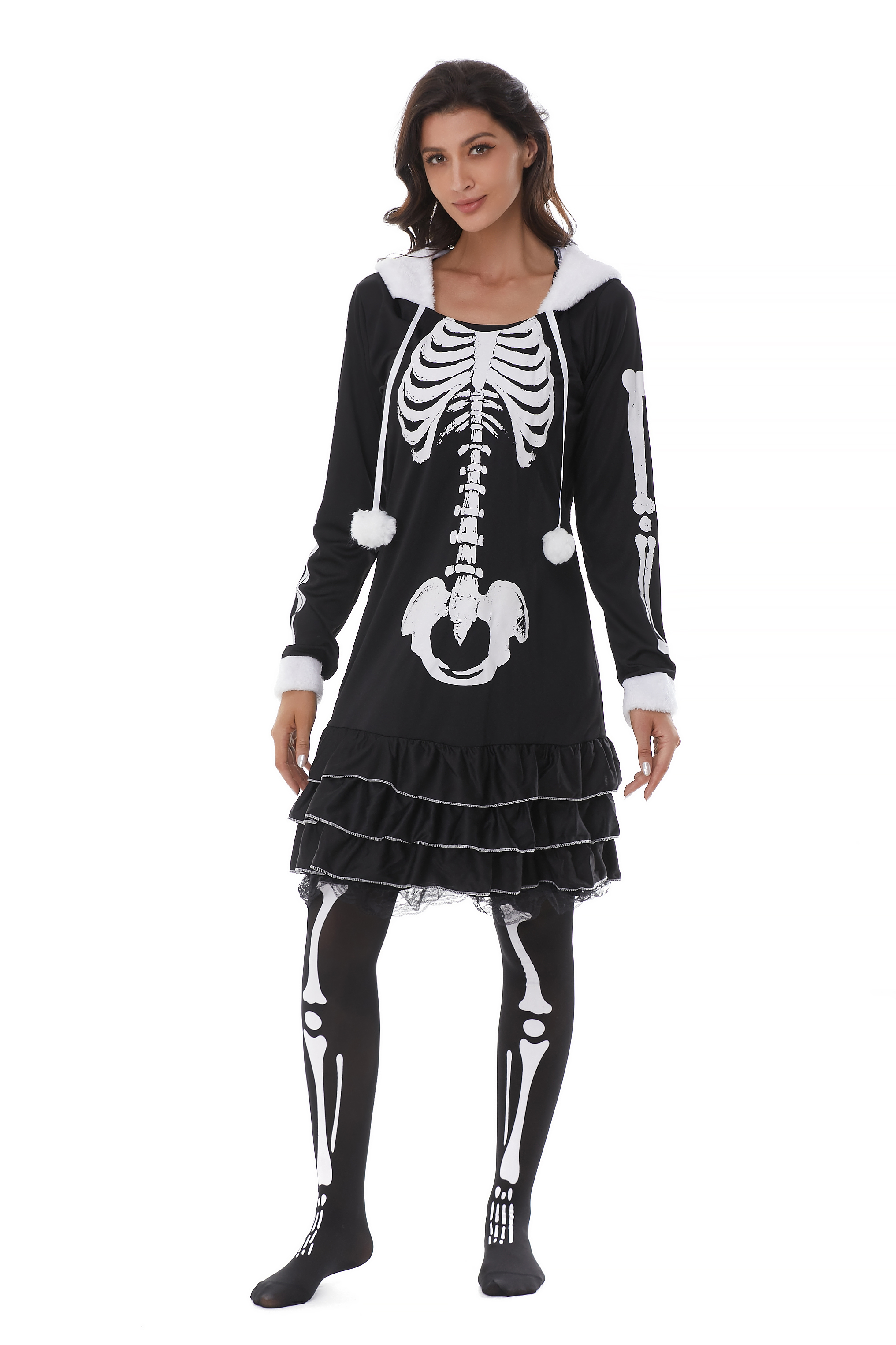 Elegant Adult Female Dress with Unique Bone Design - Black/White Stripes (Model Y18415)