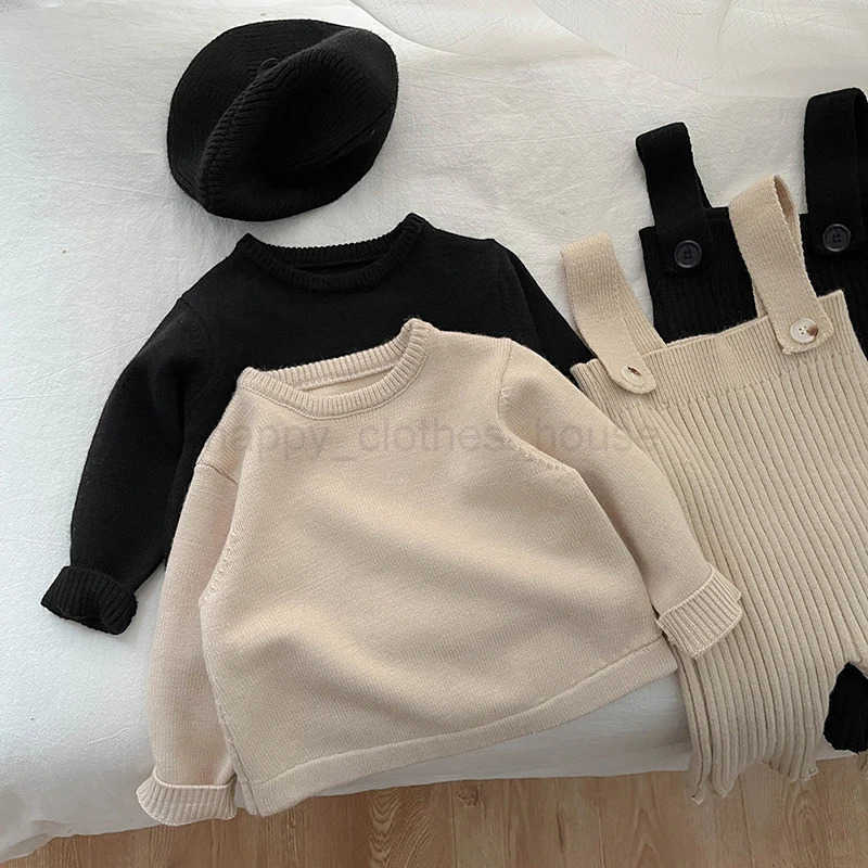 Autumn Newborn Baby Girl Baby Clothes With Solid Color Knitted Pants Girls Casual Pit Strap Pants Set Baby Outing ClothesXJ241205